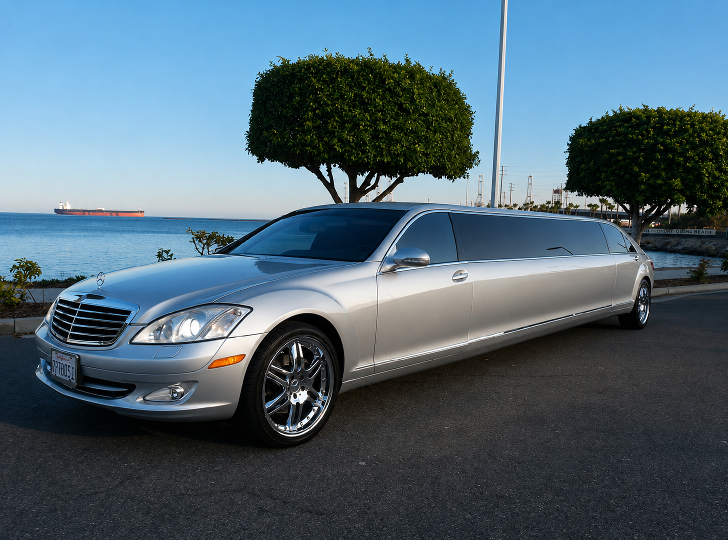 Silver Mercedes S550 limo exterior